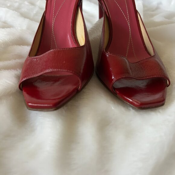 Kate Spade Red Patent Leather Pumps Womens 6.5 VTG Made in Italy Peep Toe - Picture 2 of 12